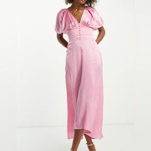 ASOS pink satin high low midi dress, size 10
